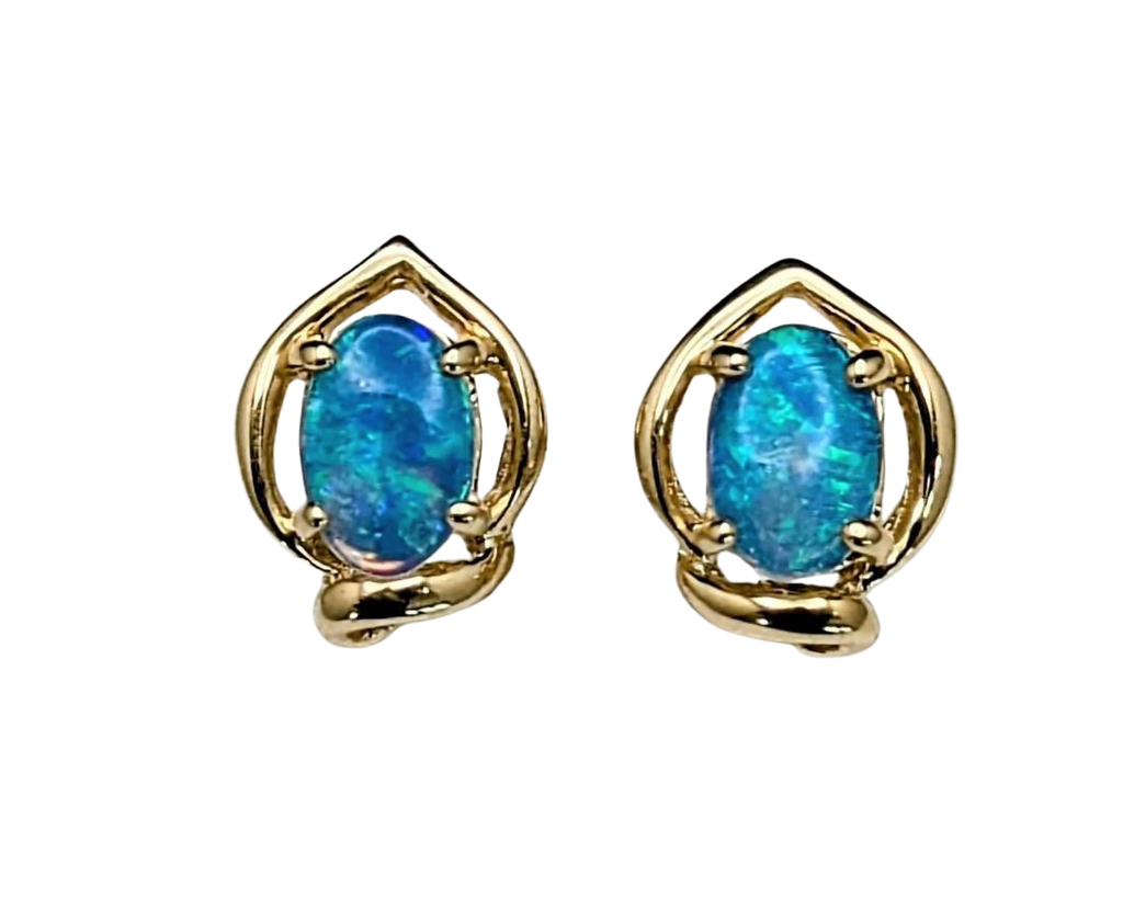 African Opal Studs - Yellow Gold