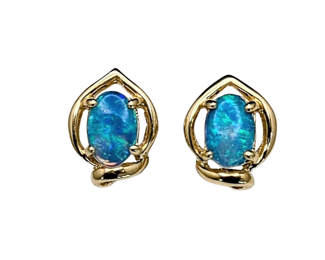African Opal Studs - Yellow Gold
