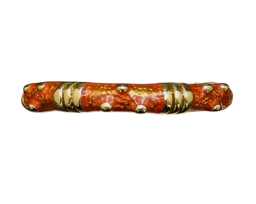 Orange Enamel Eternity Band with Vertical Bar and Dot Design - Yellow Gold