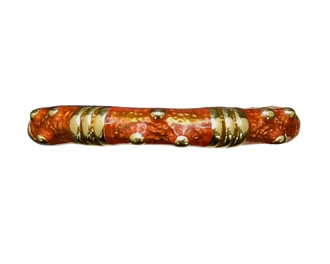 Orange Enamel Eternity Band with Vertical Bar and Dot Design - Yellow Gold