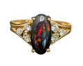 Australian Black Opal Ring with Diamond Accents - Yellow Gold