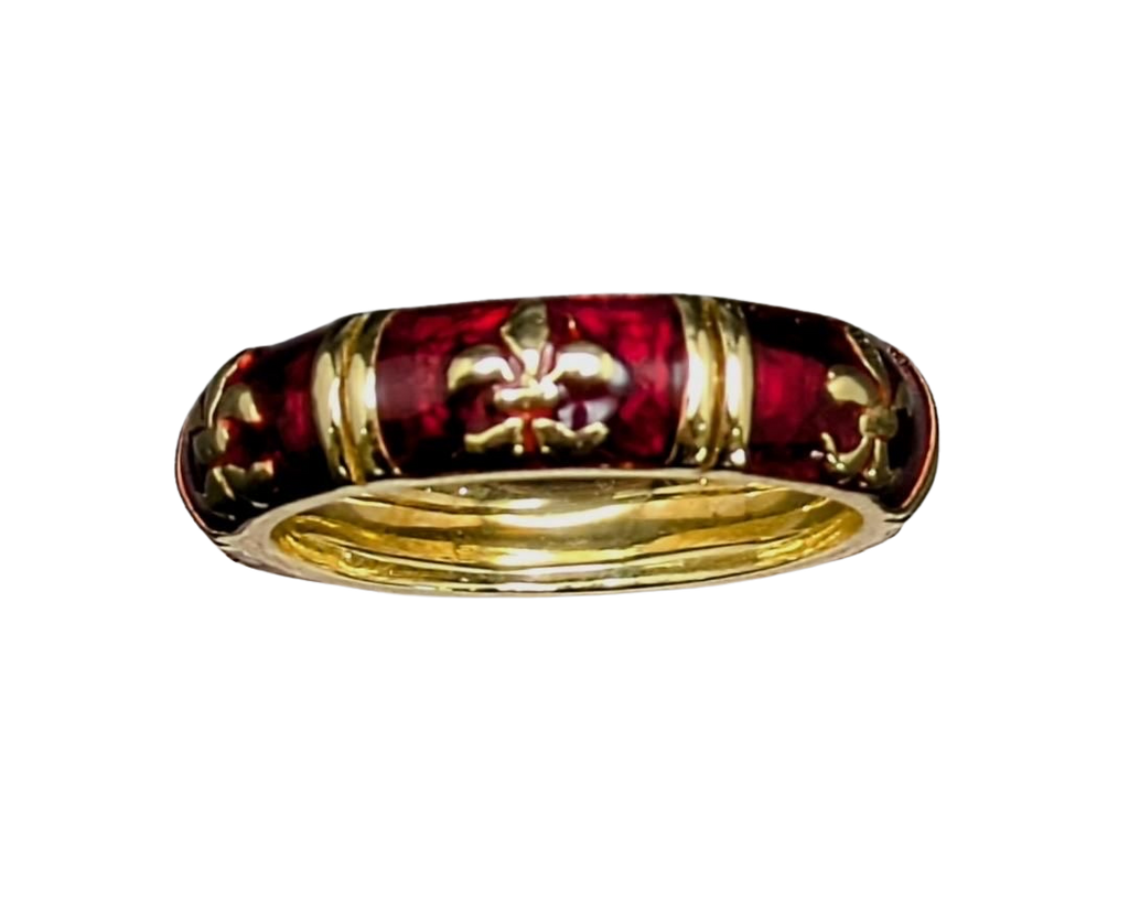 Red Enamel Fleur-De-Lis Eternity Band - Yellow Gold