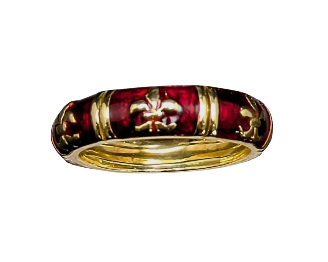 Red Enamel Fleur-De-Lis Eternity Band - Yellow Gold