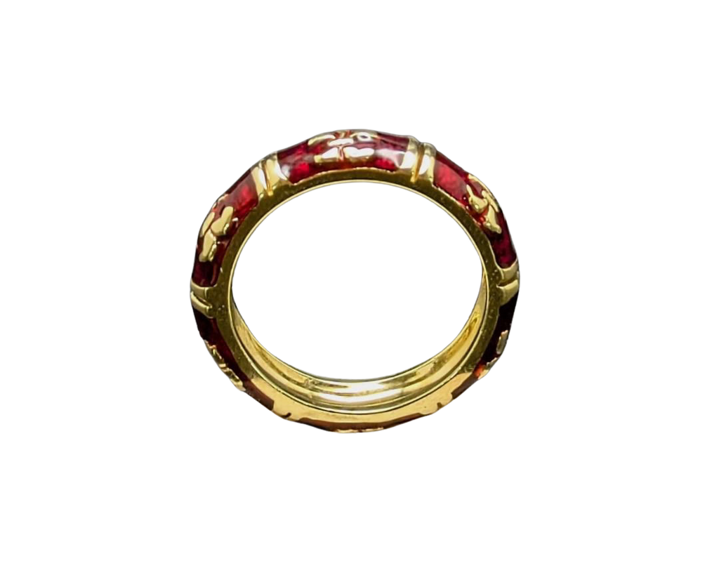 Red Enamel Fleur-De-Lis Eternity Band - Yellow Gold