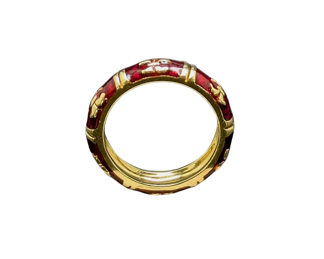 Red Enamel Fleur-De-Lis Eternity Band - Yellow Gold
