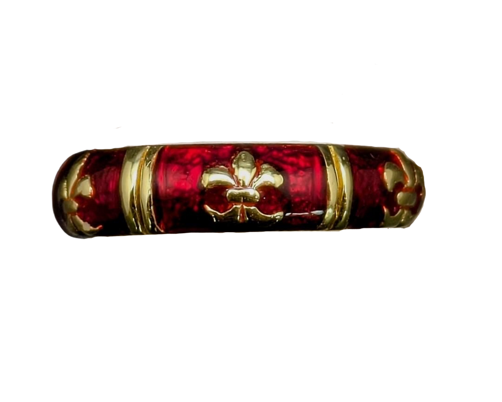 Red Enamel Fleur-De-Lis Eternity Band - Yellow Gold