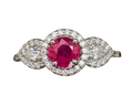 Ruby and Diamond Ring with Pave Diamond Halo and Accented Shank - White Gold