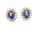 Oval Sapphire Stud Earrings with Diamond Halo - Yellow Gold