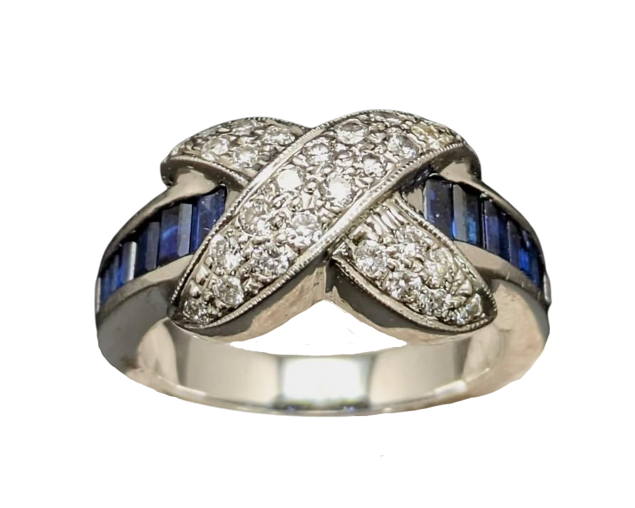 Diamond and Sapphire X Ring - White Gold