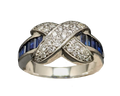 Diamond and Sapphire X Ring - White Gold