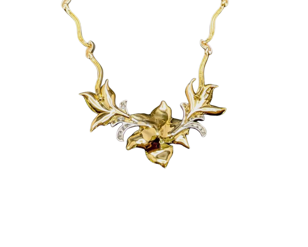 Diamond Accented Flower Necklace - Two Tone