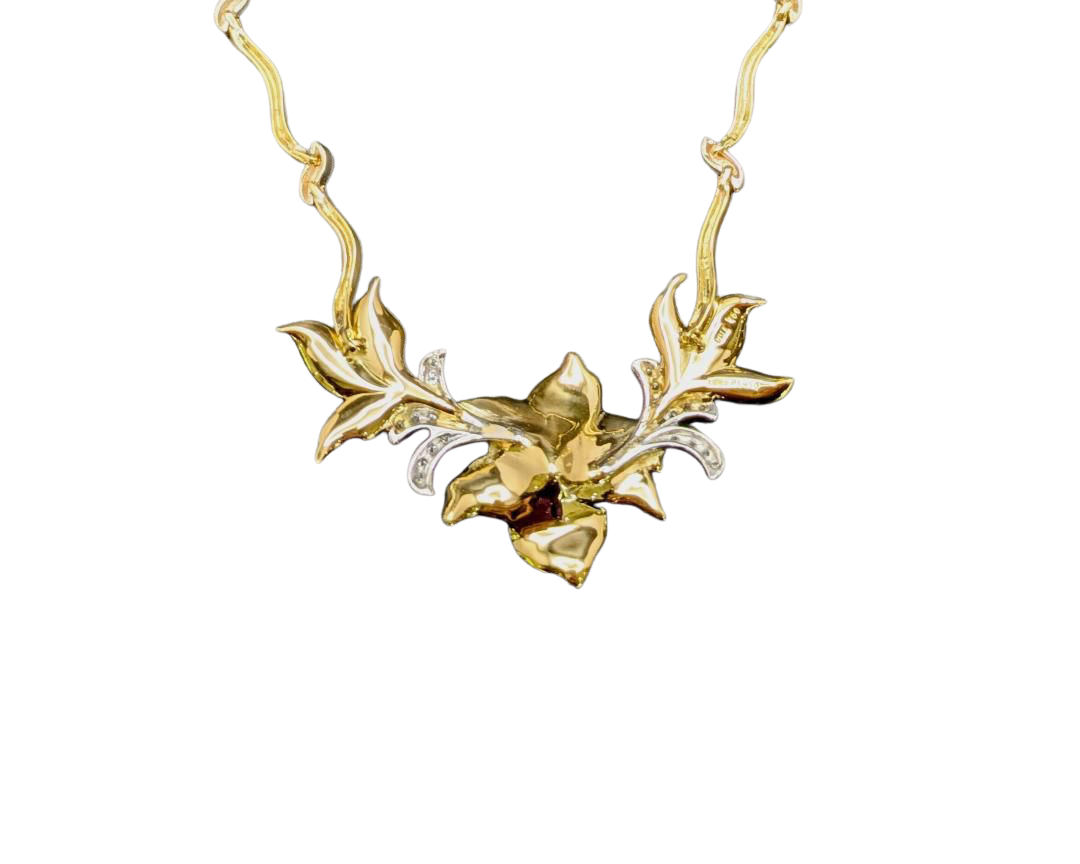 Diamond Accented Flower Necklace - Two Tone