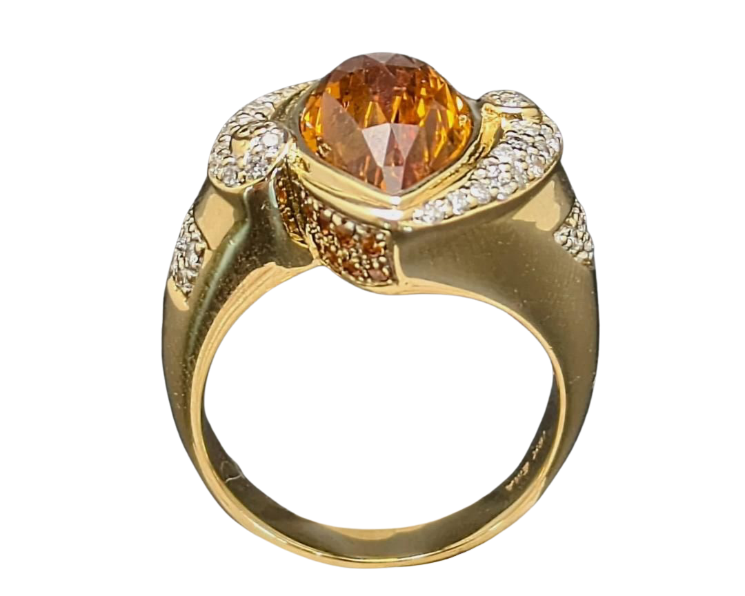 Marquise Citrine Ring with Pave Diamond and Citrine Accents- Yellow Gold