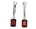 Garnet Dangle Earrings with Pave Diamond Accents - White Gold