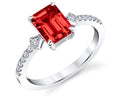 Emerald Cut Garnet Ring - White Gold