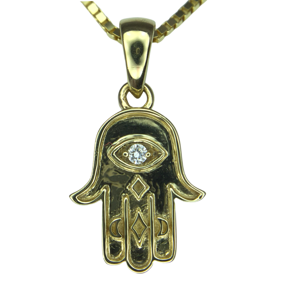 Charity Hamsa Pendant with Diamond - Yellow Gold