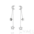 Moon & Stars Diamond Dangle Earrings - White Gold