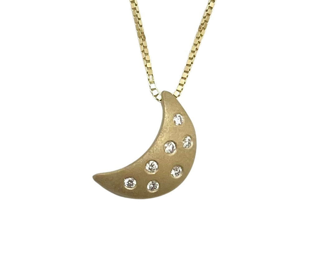 Small Moonlight Pendant with Diamonds - Yellow Gold