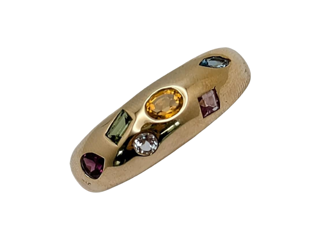 Multi-Gemstone Domed Band - Yellow Gold