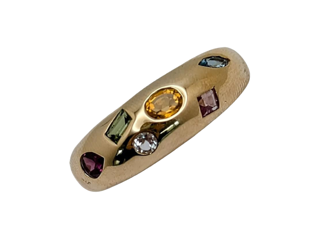 Multi-Gemstone Domed Band - Yellow Gold