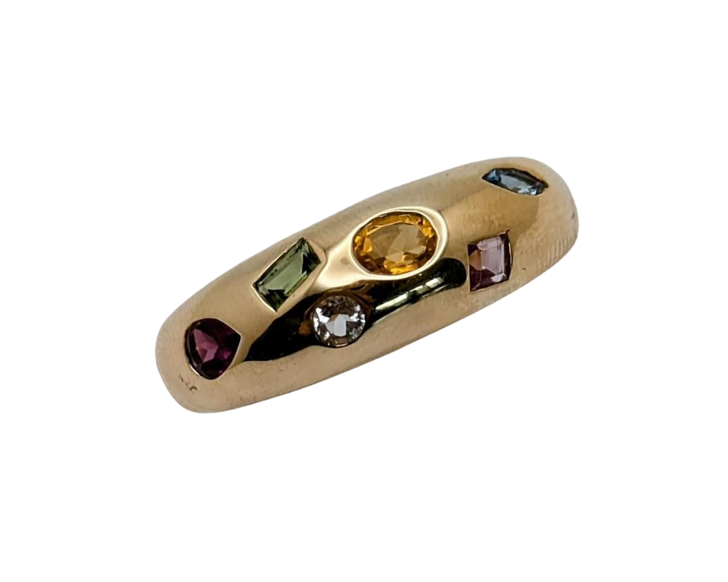 Multi-Gemstone Domed Band - Yellow Gold