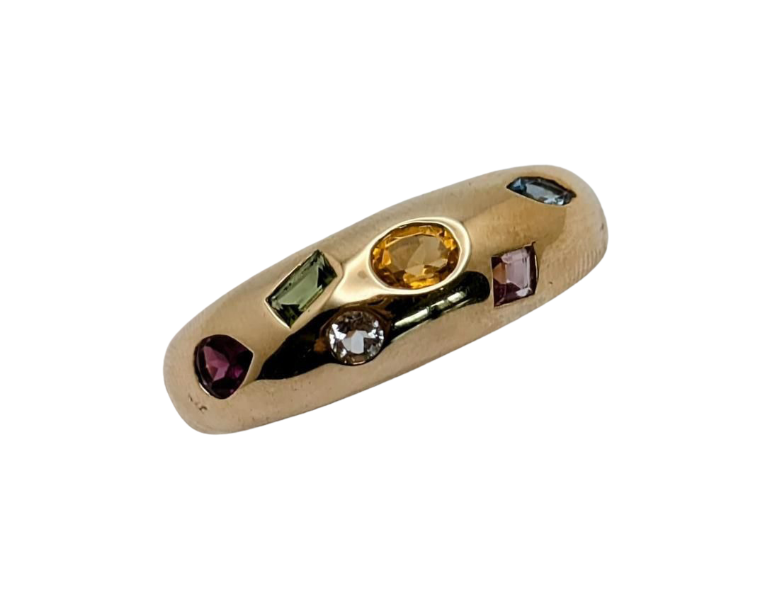 Multi-Gemstone Domed Band - Yellow Gold