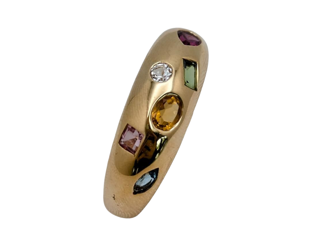 Multi-Gemstone Domed Band - Yellow Gold