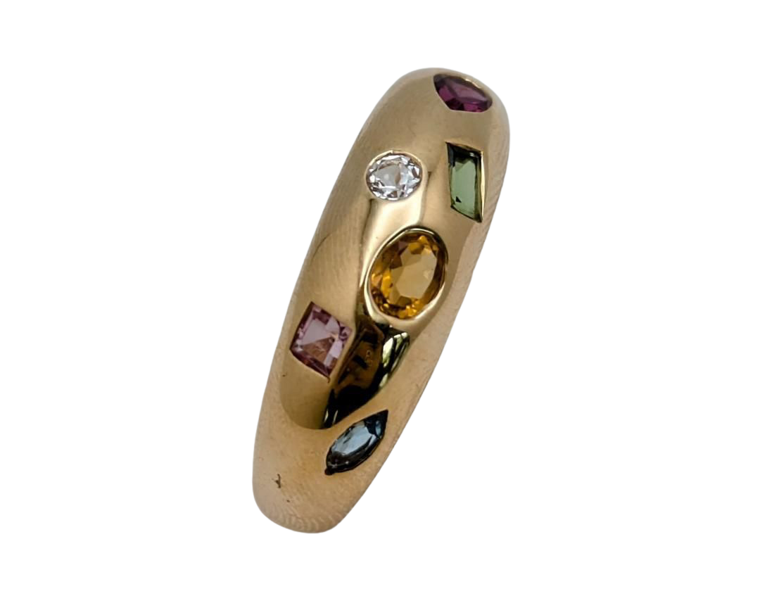 Multi-Gemstone Domed Band - Yellow Gold