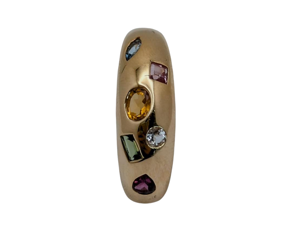 Multi-Gemstone Domed Band - Yellow Gold
