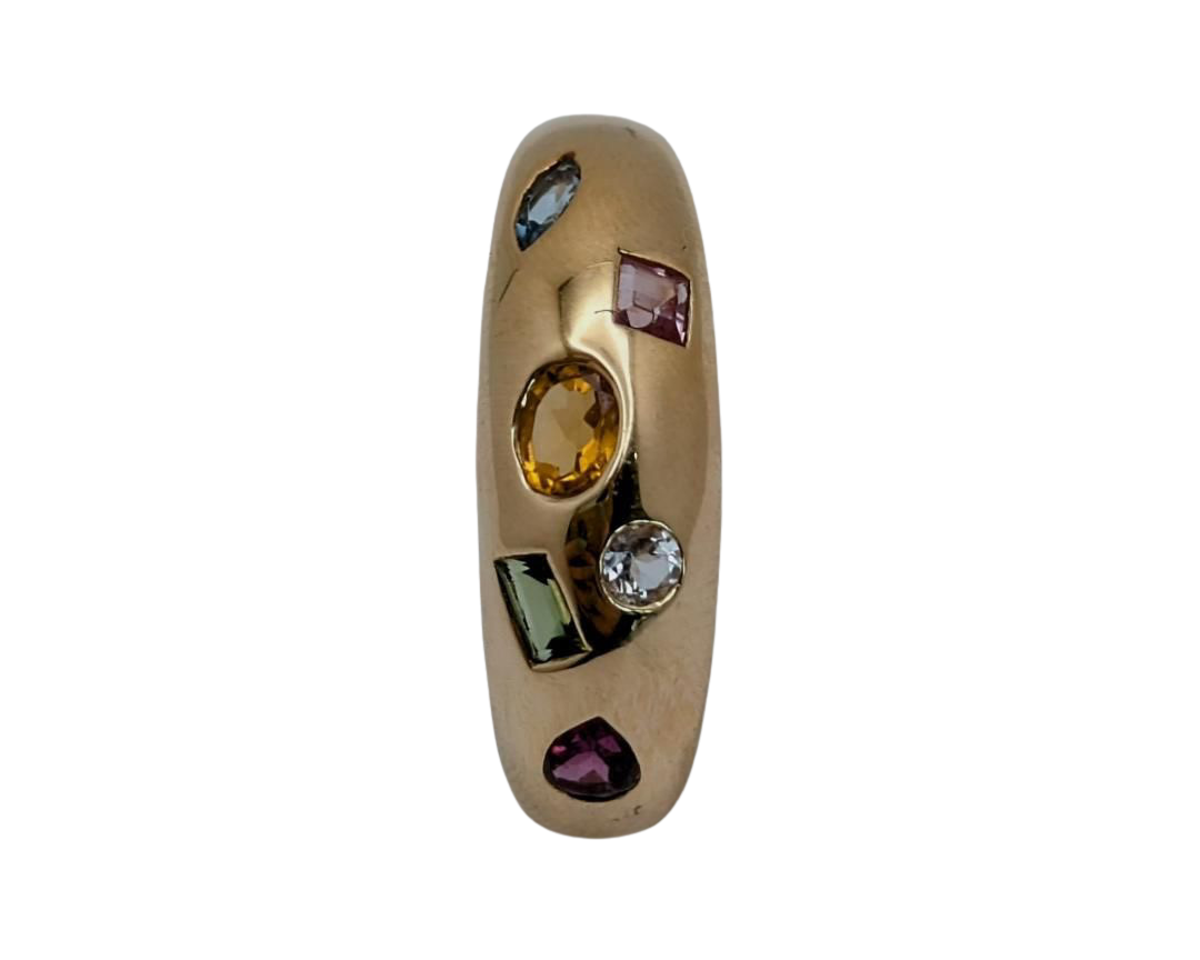 Multi-Gemstone Domed Band - Yellow Gold