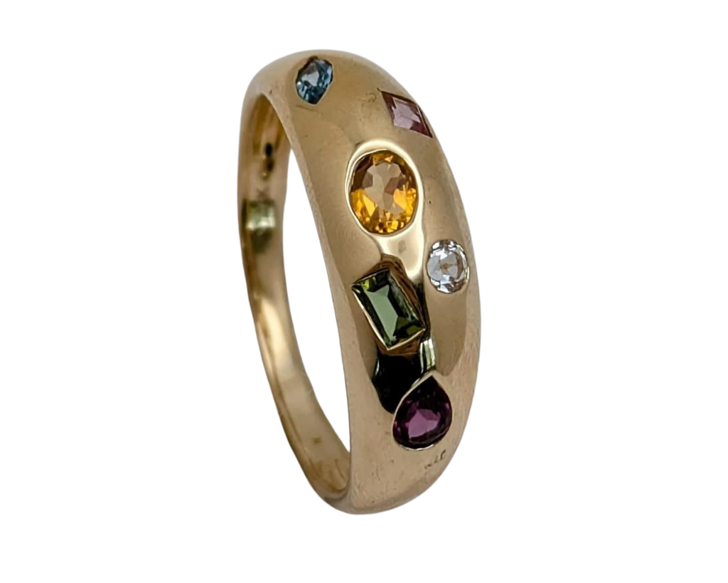 Multi-Gemstone Domed Band - Yellow Gold