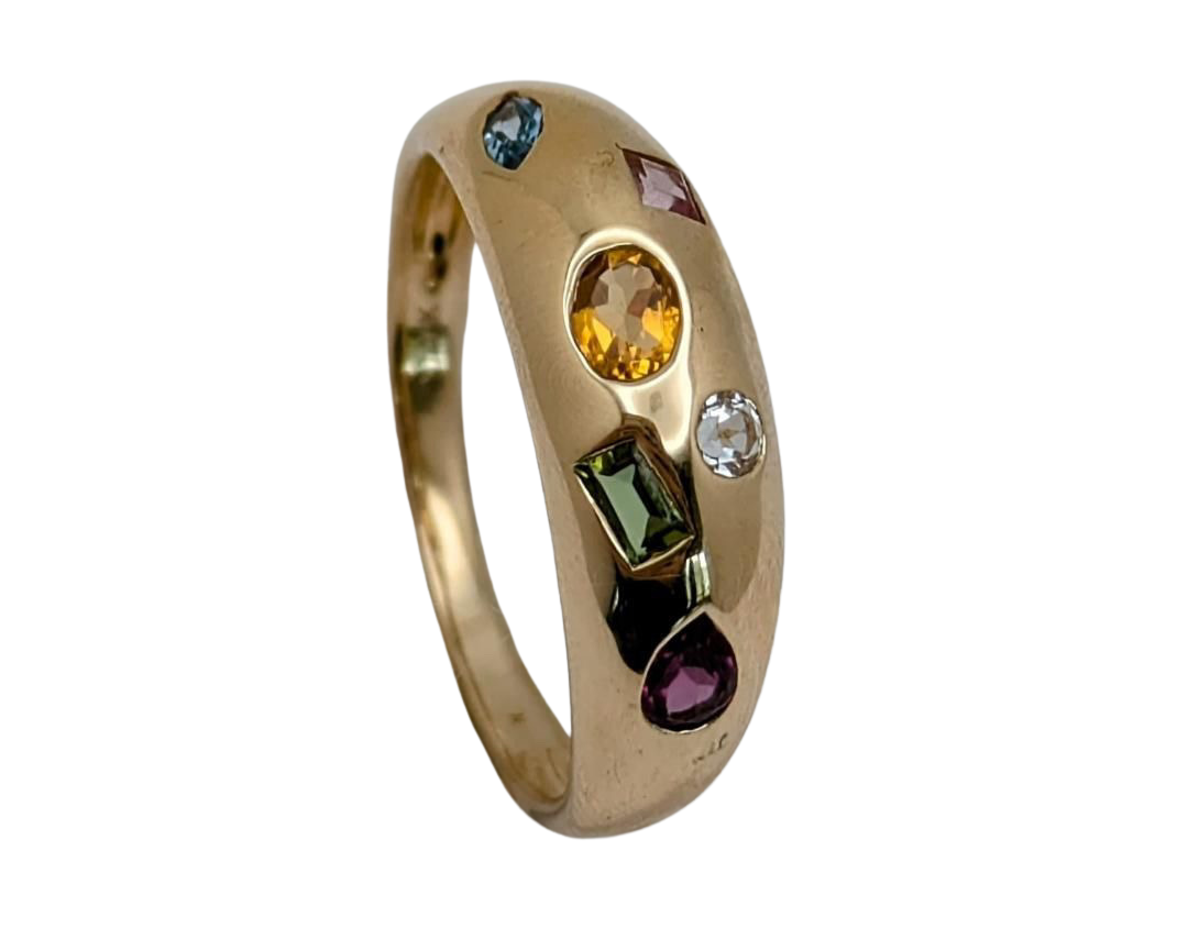 Multi-Gemstone Domed Band - Yellow Gold