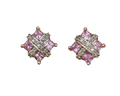 Pink Sapphire and Diamond Gift Box Stud Earrings- 2 Tone Gold