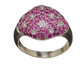 Pink Sapphire Dome Ring with Diamond Star Accents - White Gold
