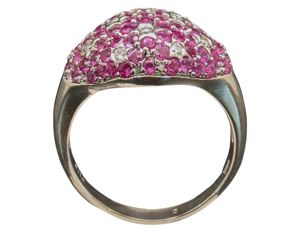 Pink Sapphire Dome Ring with Diamond Star Accents - White Gold