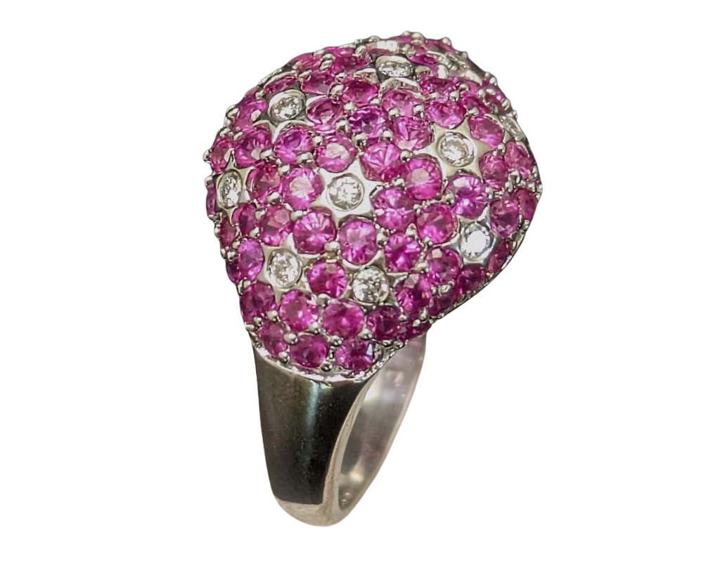 Pink Sapphire Dome Ring with Diamond Star Accents - White Gold