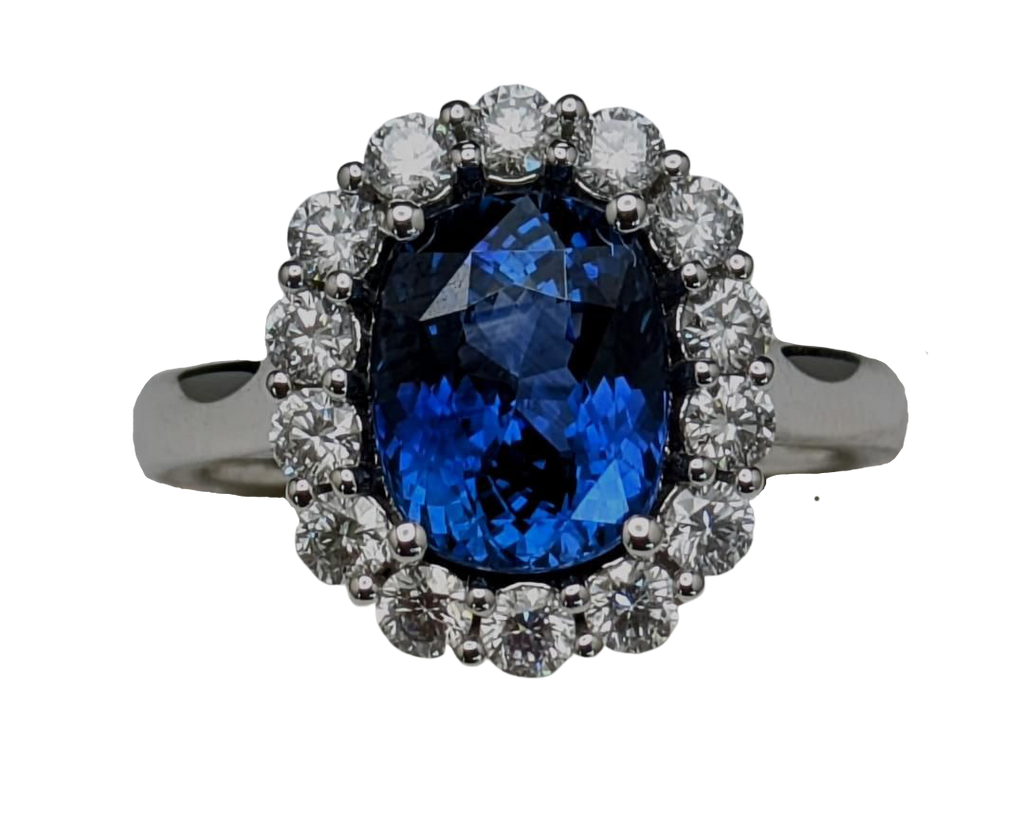 3.21ct Sapphire Ring with Diamond Halo - Platinum