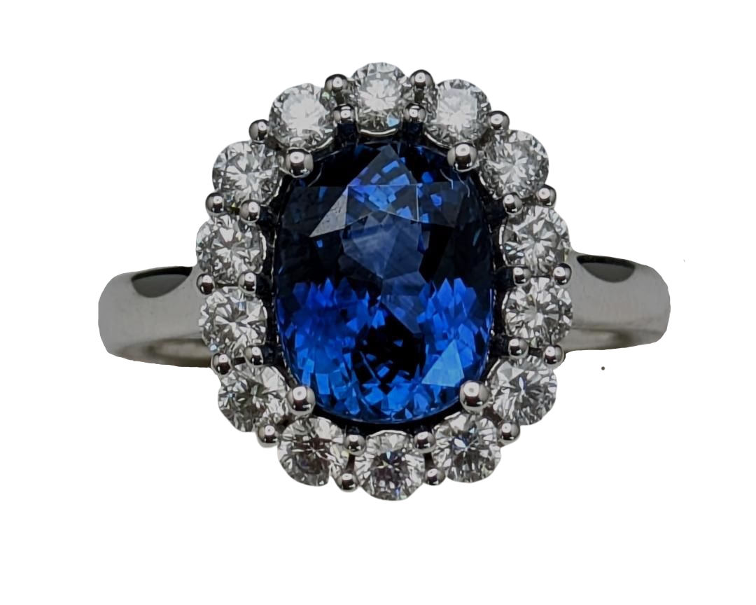 3.21ct Sapphire Ring with Diamond Halo - Platinum
