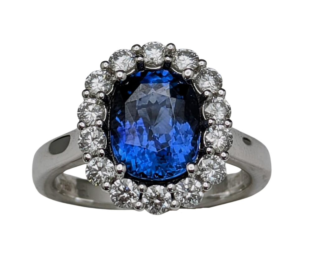 3.21ct Sapphire Ring with Diamond Halo - Platinum