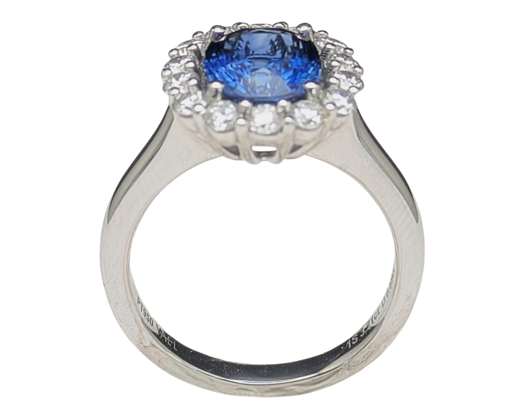 3.21ct Sapphire Ring with Diamond Halo - Platinum