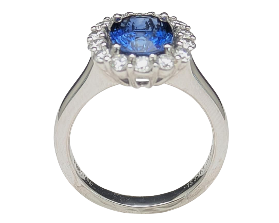 3.21ct Sapphire Ring with Diamond Halo - Platinum