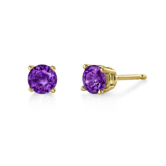 Amethyst Stud Earrings 5mm- Yellow Gold