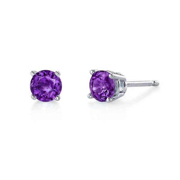5mm Amethyst Stud Earrings - White Gold