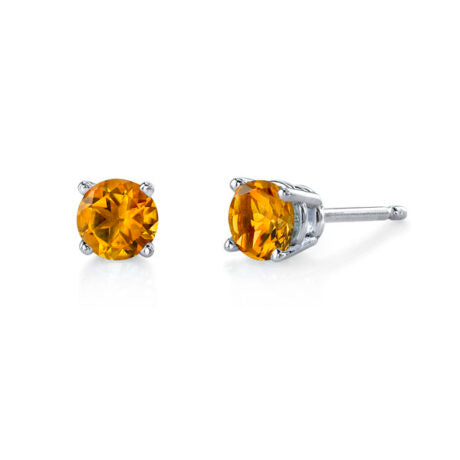 Citrine Stud Earrings 5mm - White Gold