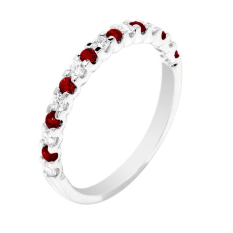 Ruby and Diamond Alternating Band - White Gold