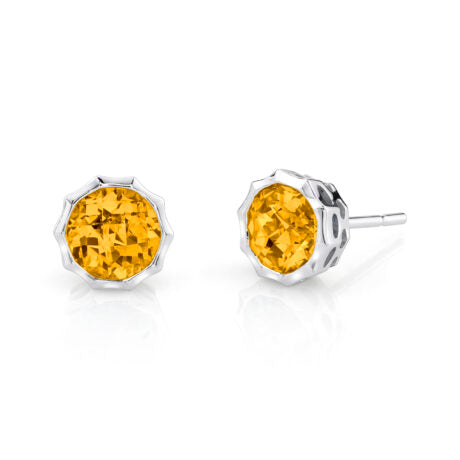 Citrine Bezel Set Earrings - White Gold
