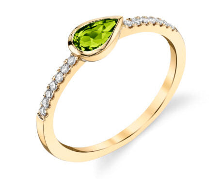 Pear Shaped Peridot Ring with Diamond Accents - Yellow Gold