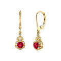 Ruby Floral Dangle Earrings with Diamond Accents - Yellow Gold