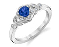 Sapphire Ring with Diamond Accents and Milgrain Details - White Gold