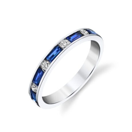 Sapphire and Diamond Channel Set Band - White Gold